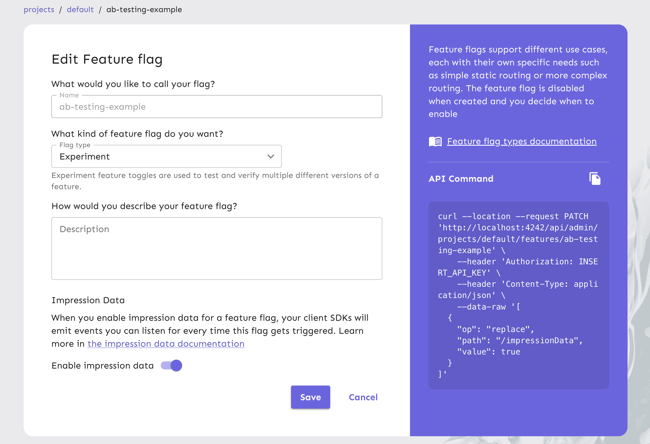 Enable impression data in the strategy rollout form for your flag.